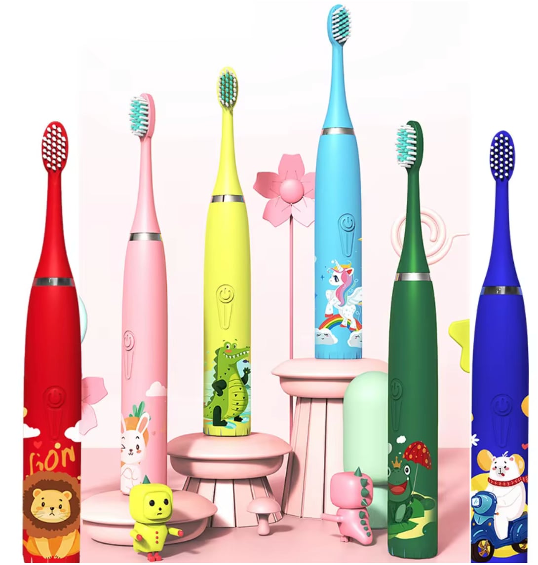 Elektryczna szczoteczka do zębów dla dzieci z wbudowanym czasomierzem i 4 dodatkowymi końcówkami