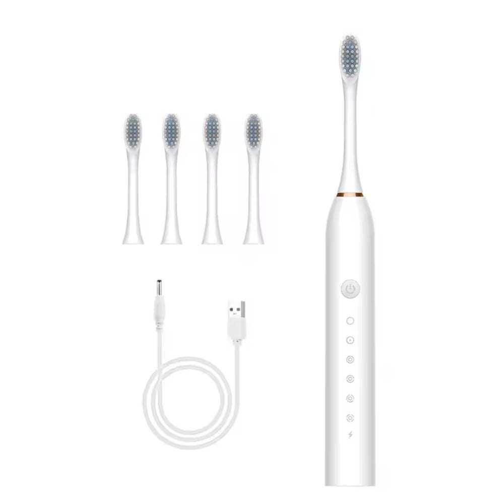 Elektryczna szczoteczka z wbudowanym czasomierzem, 4 dodatkowymi końcówkami, stojak i etui