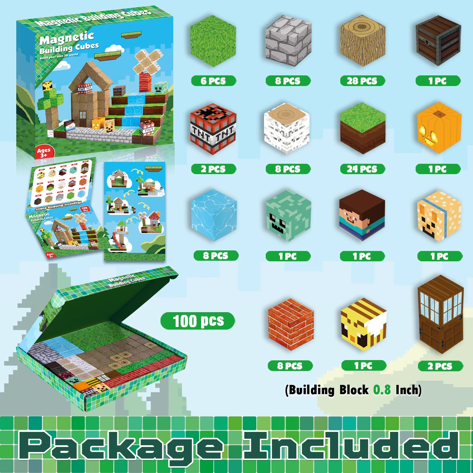 MAGNECRAFT Magnetic Blocks FOREST LIFE – 100 szt. magnetycznych klocków konstrukcyjnych STEM dla dzieci 3+