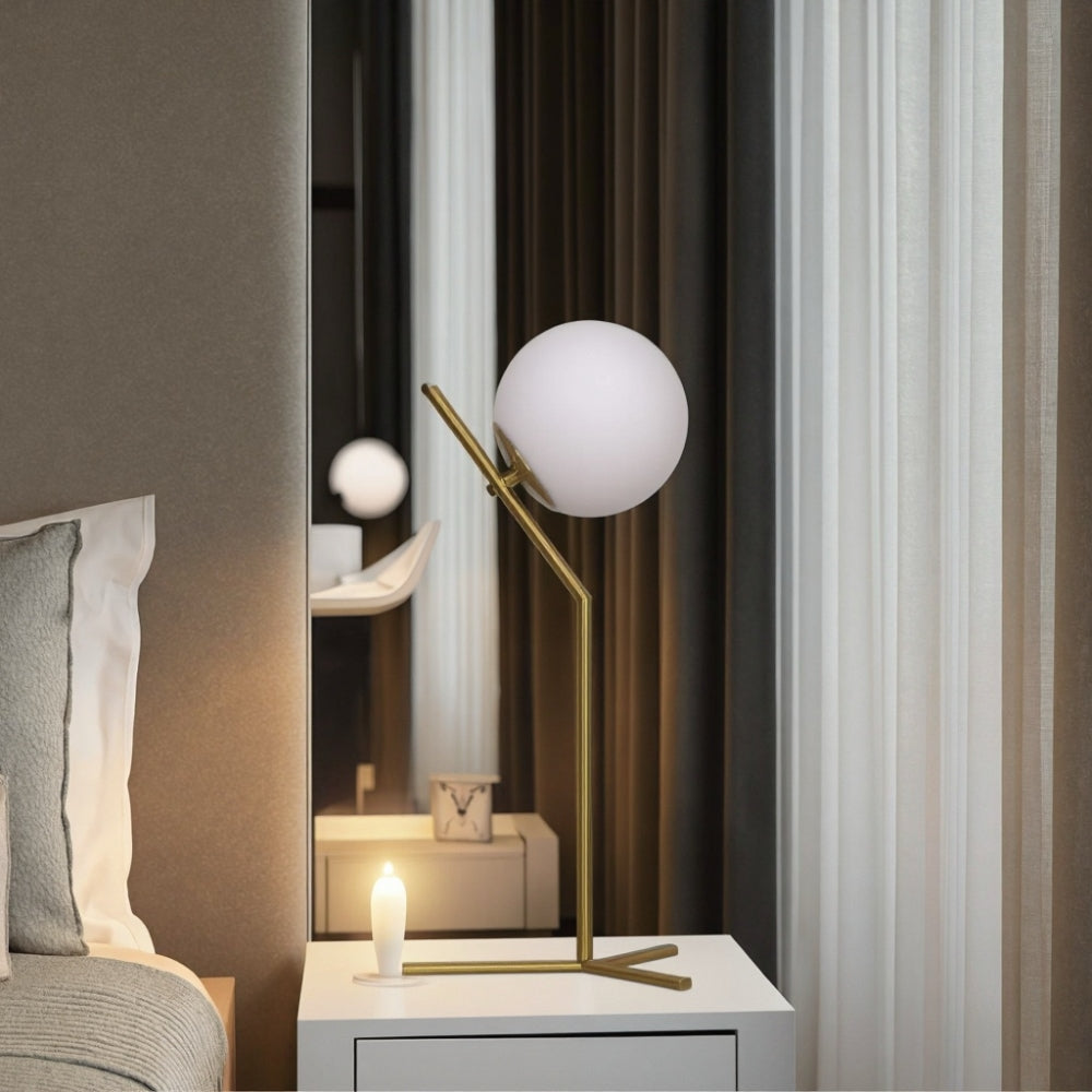 Designerska lampa stołowa Alaris, szkło, metal