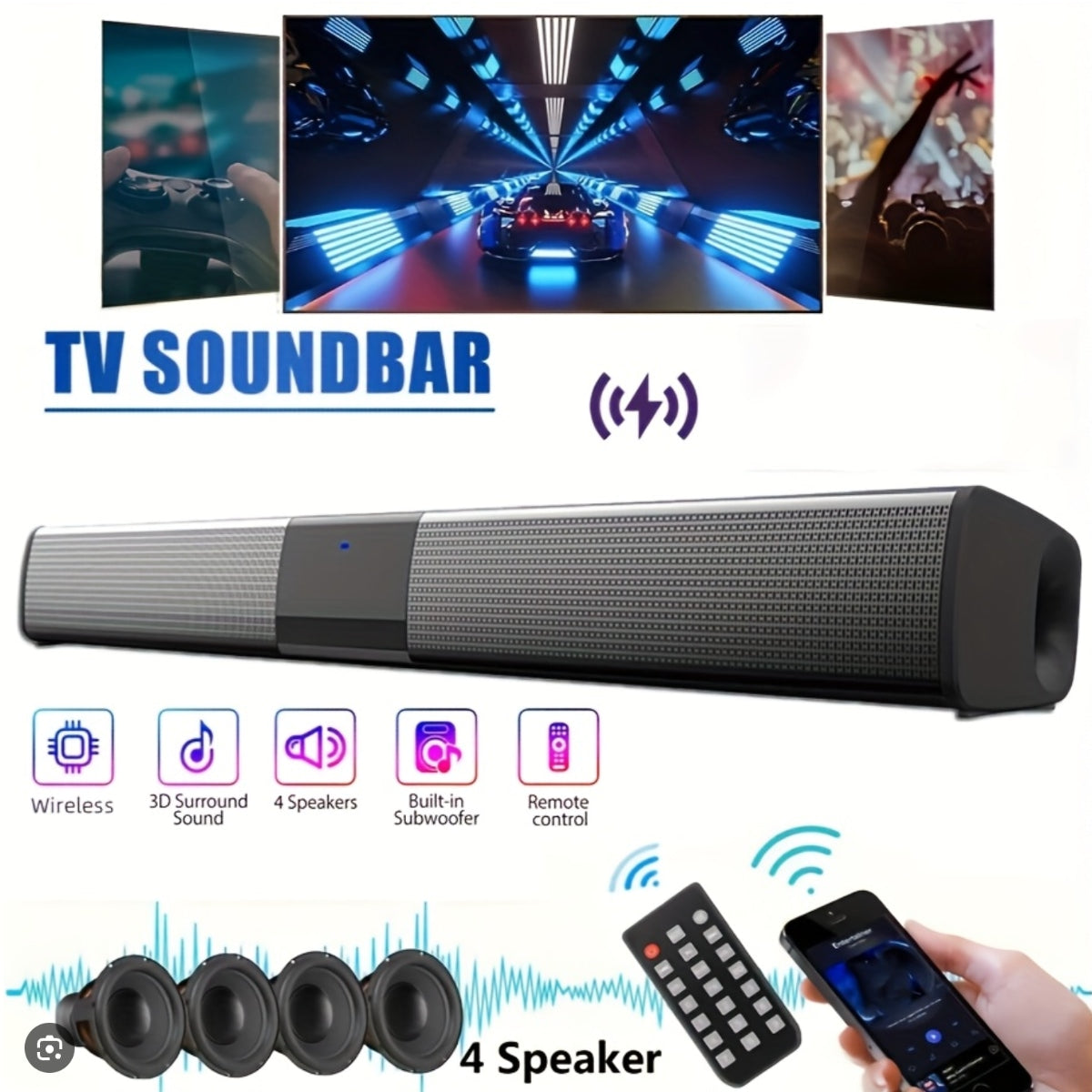 SonicLine 4.0 Soundbar Bluetooth – 55 cm, 4 głośniki, dźwięk przestrzenny