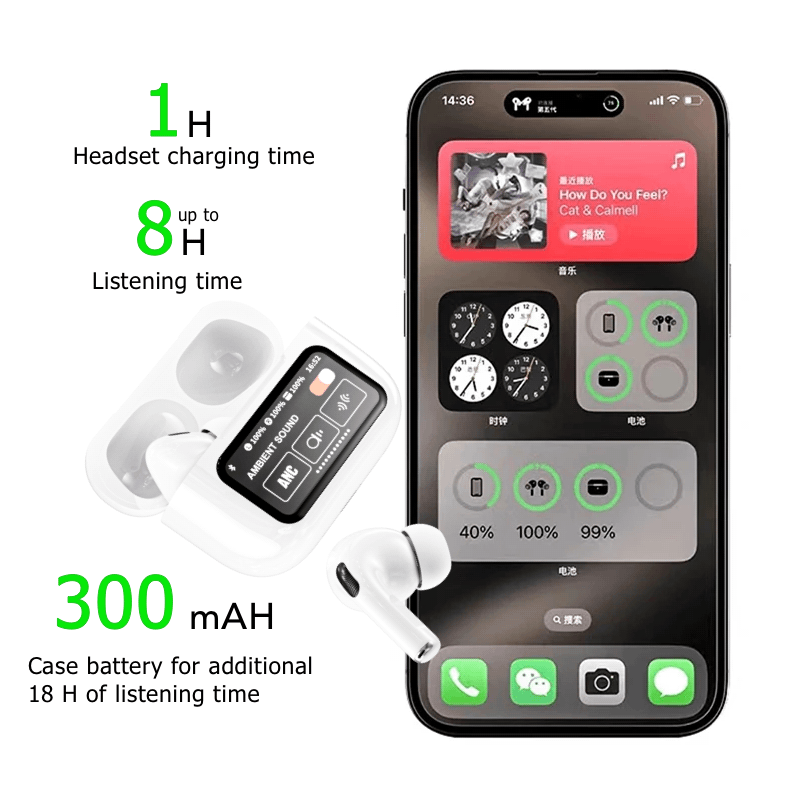 TouchPods S10 Pro ANC/ENC bezprzewodowe słuchawki Bluetooth, ekran dotykowy LCD, aktywna redukcja szumów, inteligentny tłumacz AI