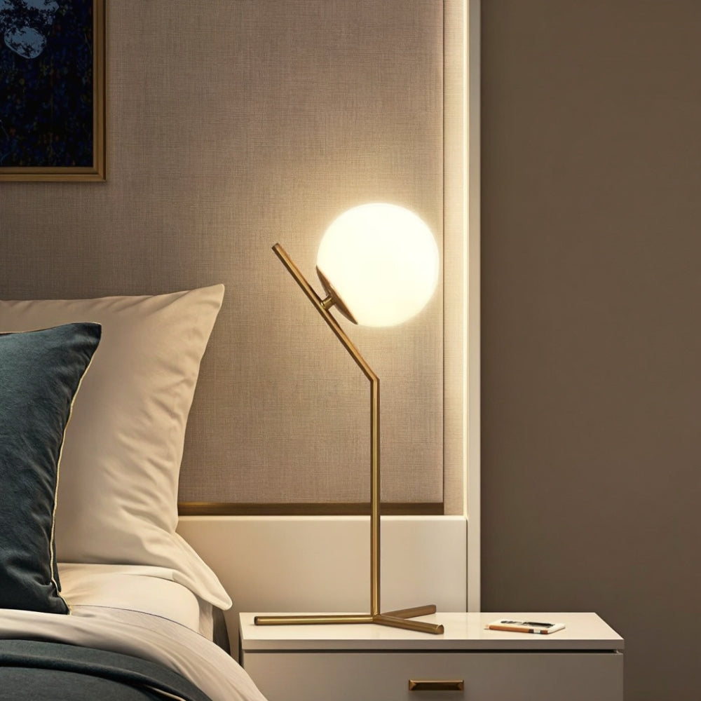 Designerska lampa stołowa Alaris, szkło, metal