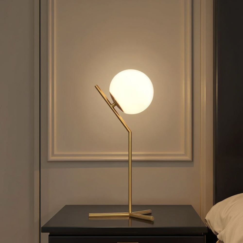 Designerska lampa stołowa Alaris, szkło, metal